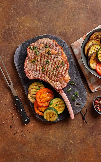 Rib-eye grelhado com legumes