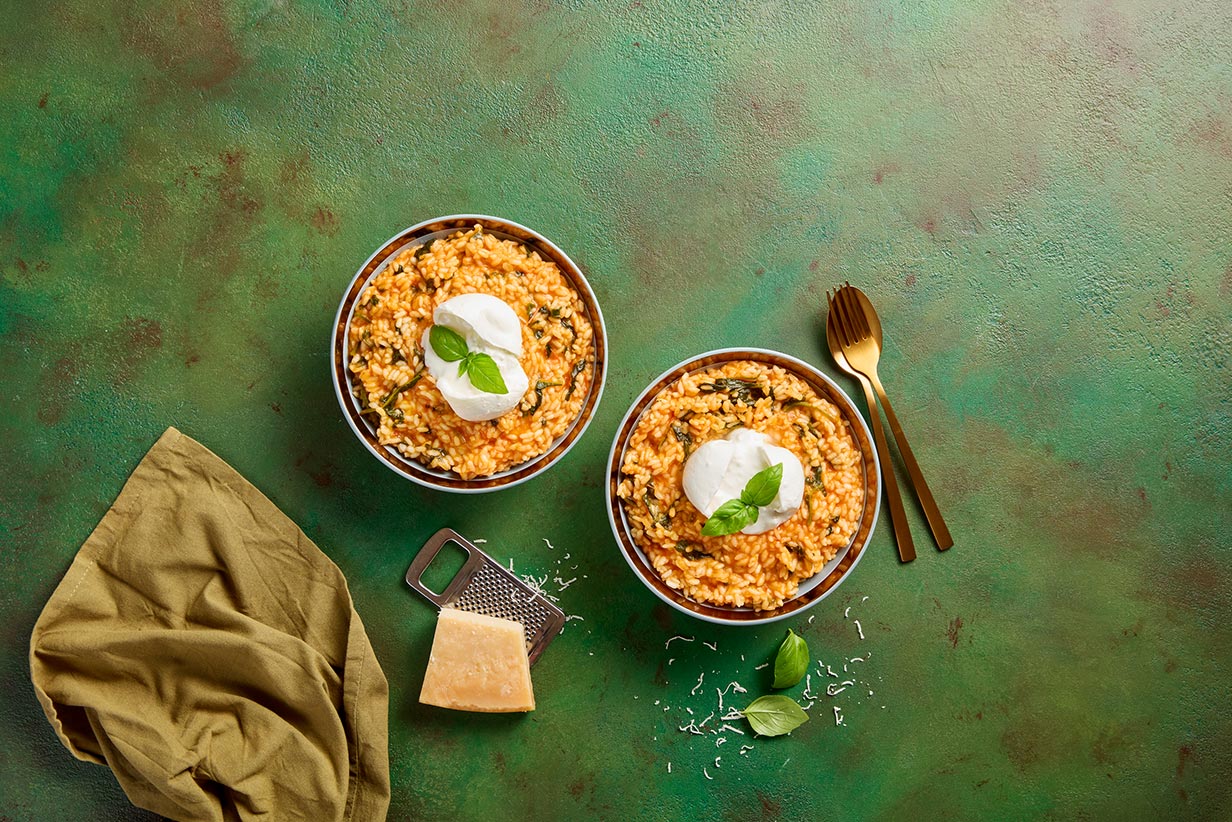Risotto de tomate e espinafres